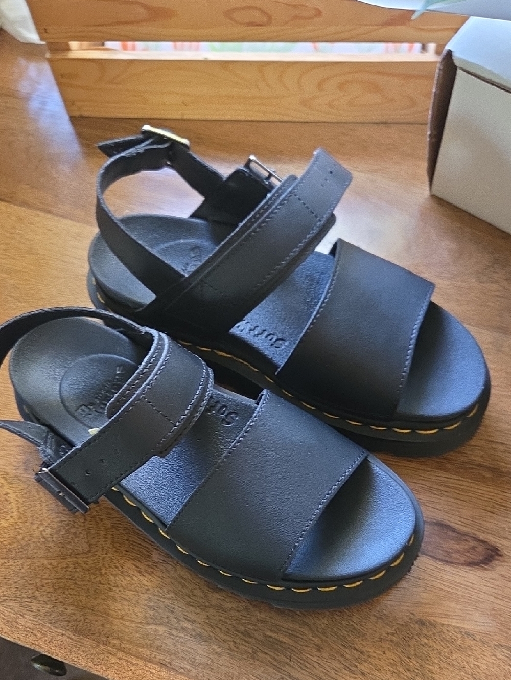 Kids Black Leather Strap Sandals